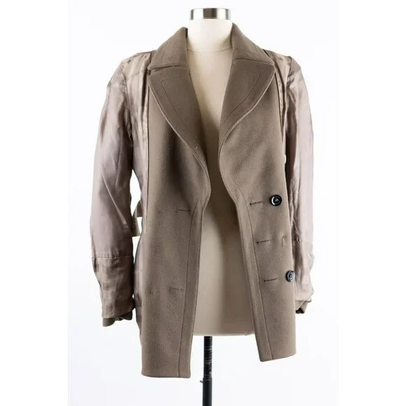 $2,450 Burberry Cashmere Blend Pocket Pea Coat SZ 44/10 US Olive Brown
